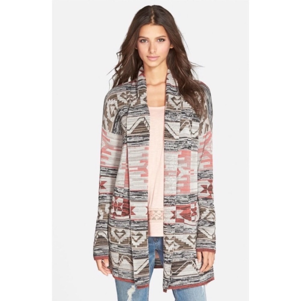 Sun & Shadow Jacquard Shawl Collar Cardigan